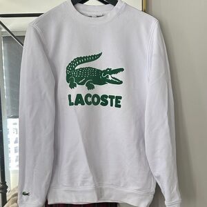 Lacoste Men's Crewneck Sweater in White with Green Logo
